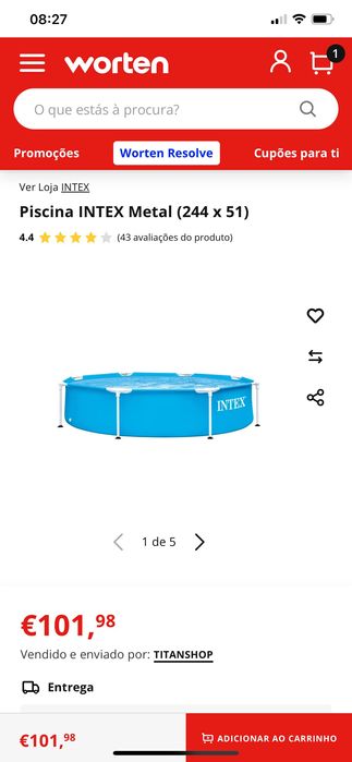 Piscina INTEX Metal (244 x 51) - usada 1x - 40€