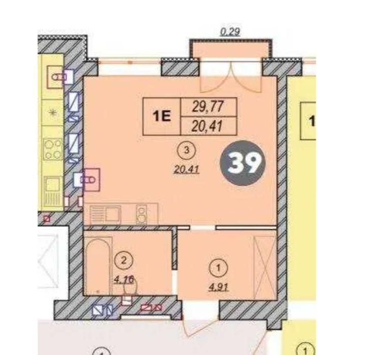 Продаж 1-кімнатної квартири з частковим ремонтом