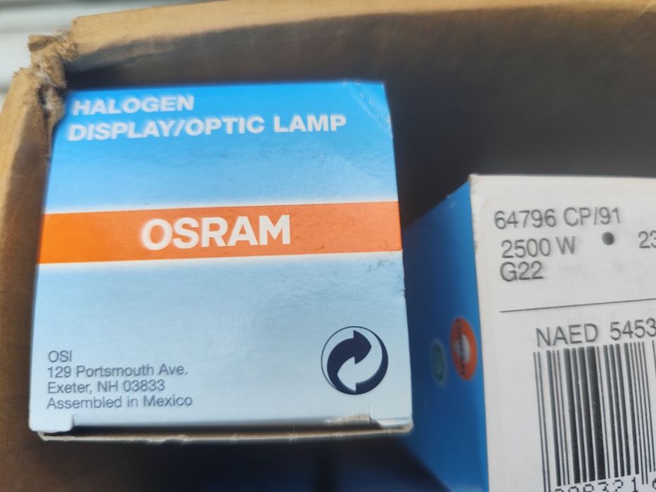 Лампи Осрам Освітлення 64796 CP/91 2500W 230V G22 12X1 OSRAM 4008321653987