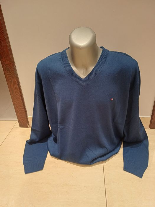Sweter męski serek niebieski 5XL, 6XL.