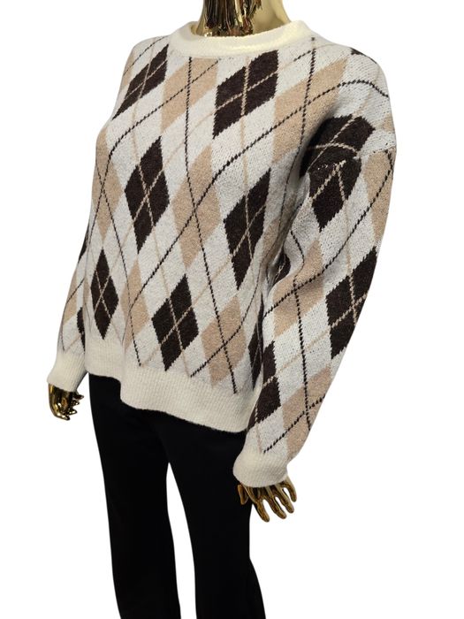 Sweter damski COZY ARGYLE kremowy w romby rozmiar uniwersalny Moocci