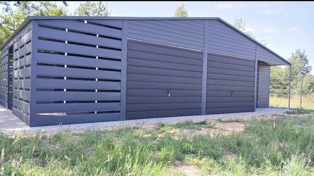 Garaż blaszany 12x6, nowoczesny, drewnopodobny, profil zamknięty ocynk