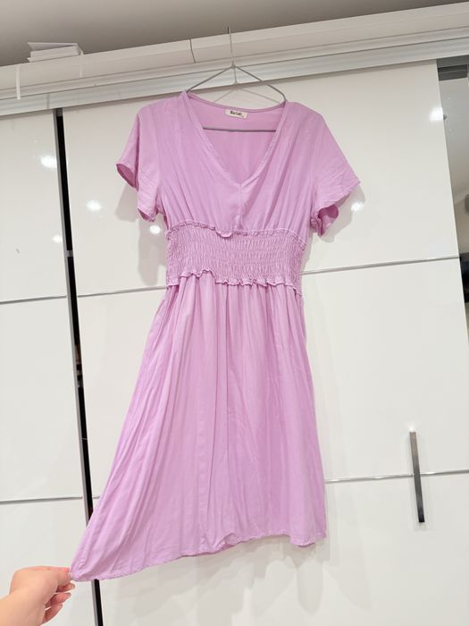 Śliczna liliowa sukienka wiskoza+bawełna