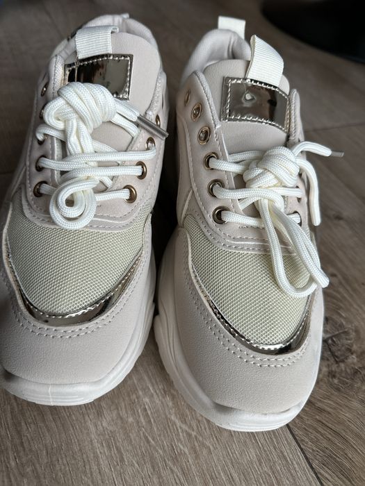 Sneakersy damskie buty beżowe złote