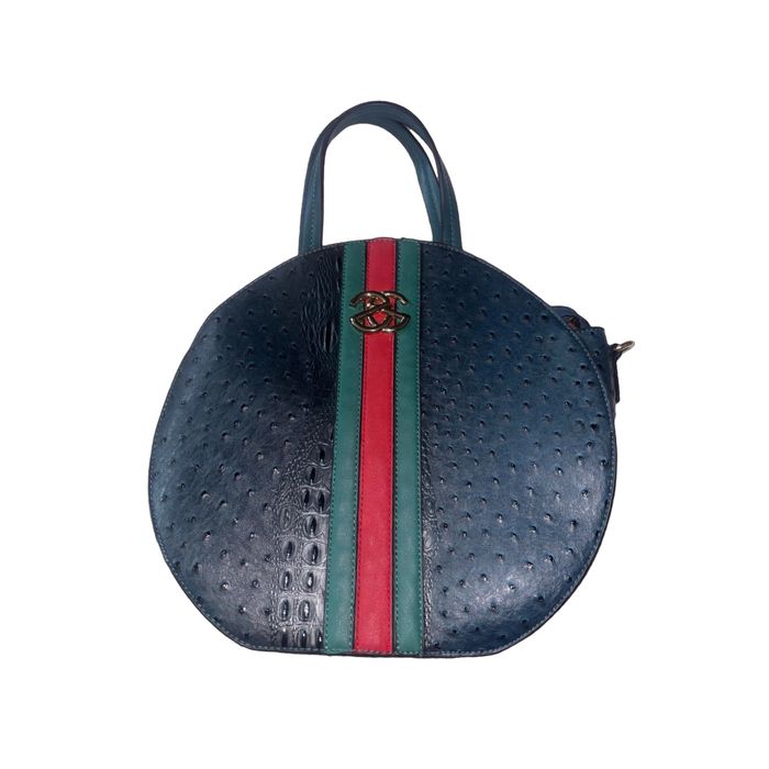 Torebka okrągła granatowa struś krokodyl 34x31 cm styl Gucci