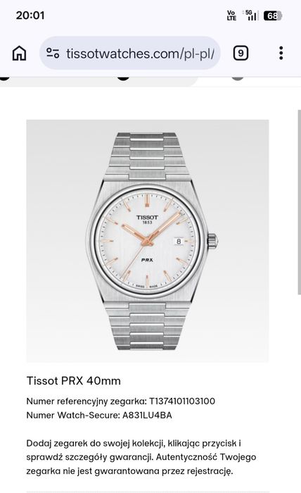 Tissot PRX 40mm “White” - bardzo dobry stan - full set, cały zestaw