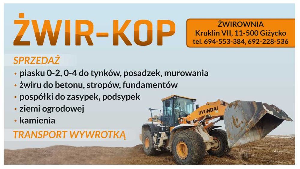 Żwir,piasek. kamień ziemia Giżycko , Żwirownia Giżycko