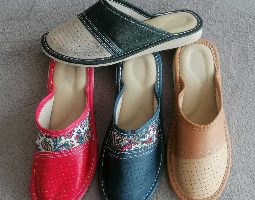 Pantofle damskie 37 kapcie góralskie skóra ciepłe bez palcy laczki