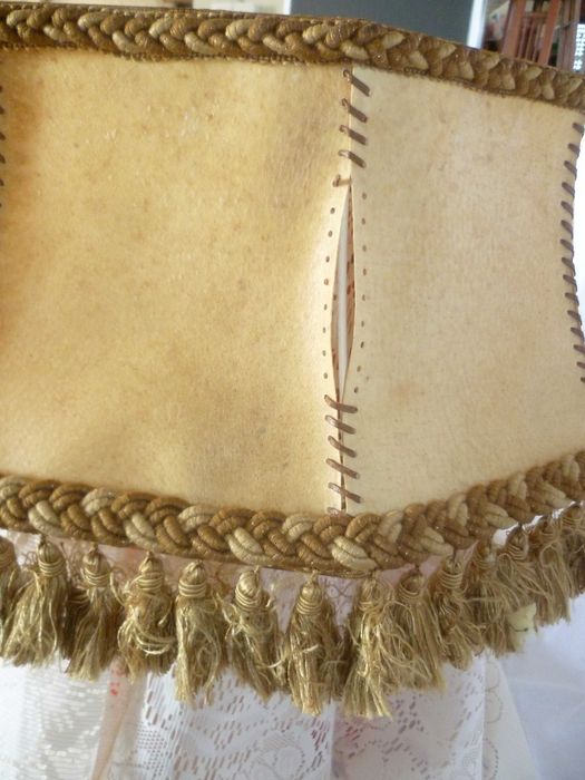 Abajur Candeeiro em Pele Ø 60cm ANTIGO anos 40 Alemanha Filme Museu