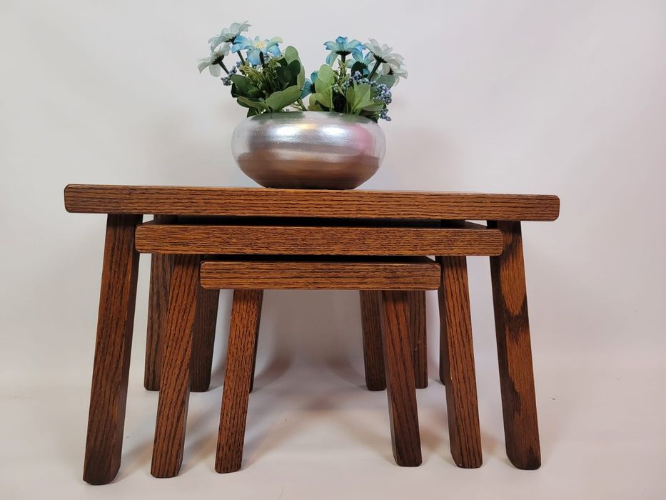 Taborety Trojaki dębowe