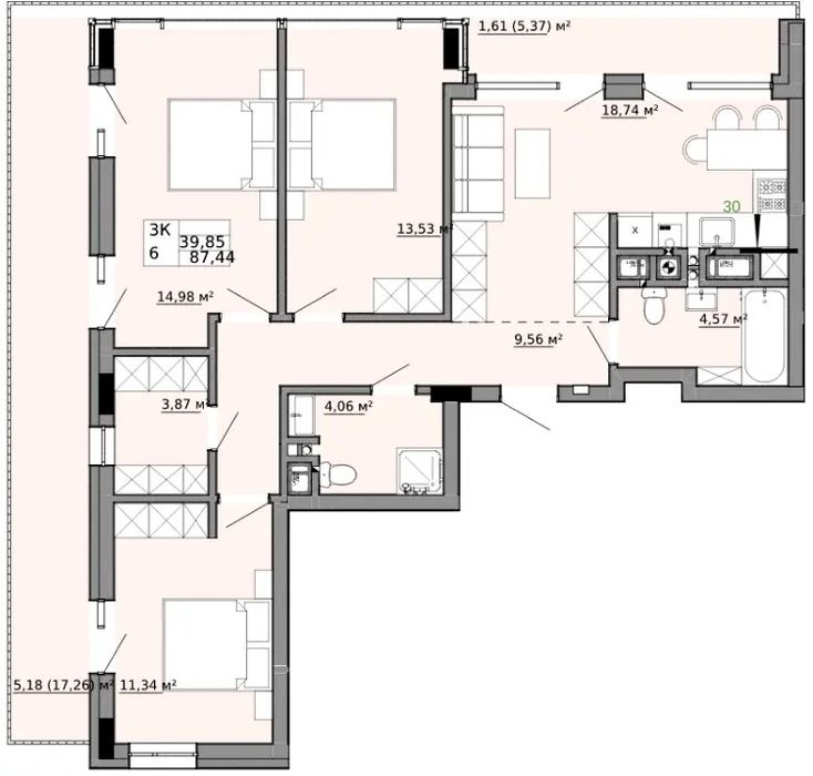 3 кімнатна квартира вул Орлика