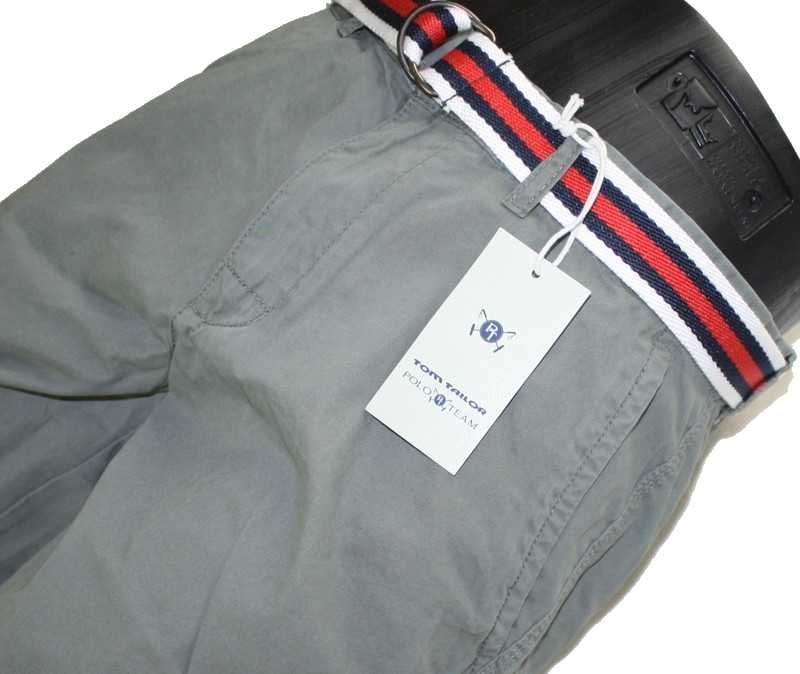 Męskie spodenki z paskiem Tom Tailor - Polo Team szare szorty nowe W40
