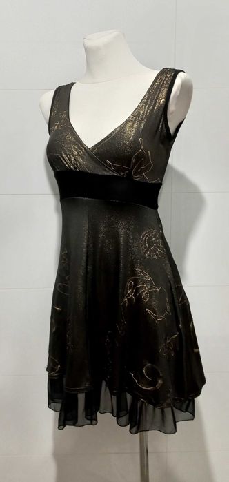 Czarno-złota błyszcząca sukienka na ramiączkach