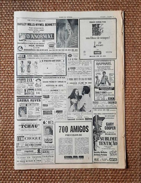 12 páginas do Jornal Diário de Notícias de 1970, muito antigo