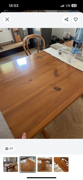 Biesiadny, rustykalny stół drewniany po renowacji blat