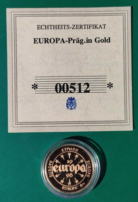 Rara Moeda Medalha Proof de ouro 50 euros - 2.835  gr - 14 K - 1998