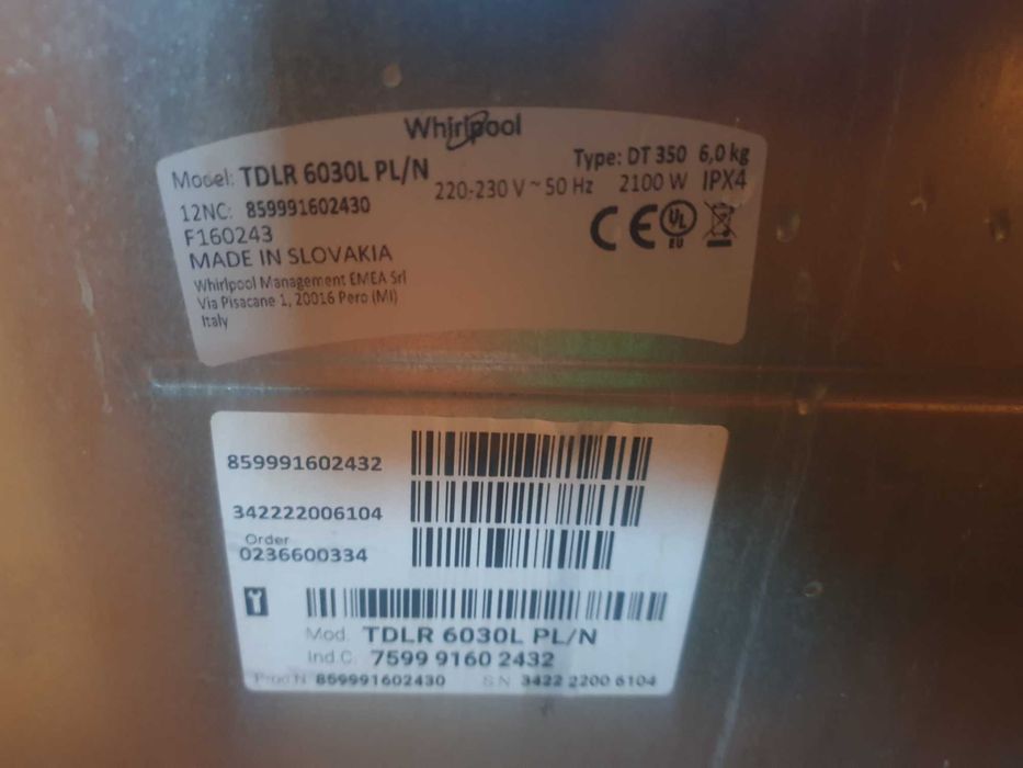 Pralka Whirlpool TDLR6030L PL/N na części