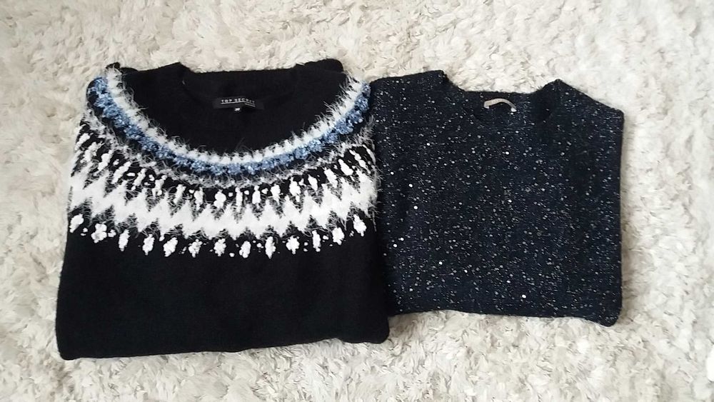 Norweski wzór, cekiny swetry Top Secret, Orsay 36/38