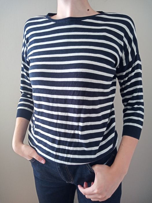Sweter w paski z rękawem 3/4, r. S/M, greenpoint