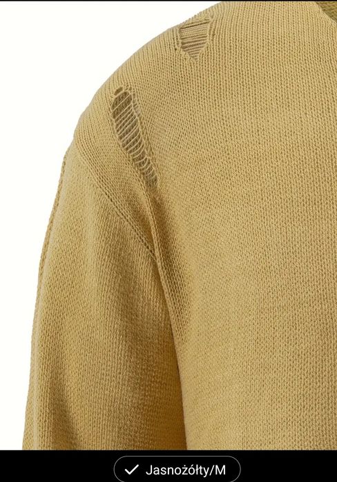 Swetr męski z dzianiny z okrągłym dekoltem i rozdarciami