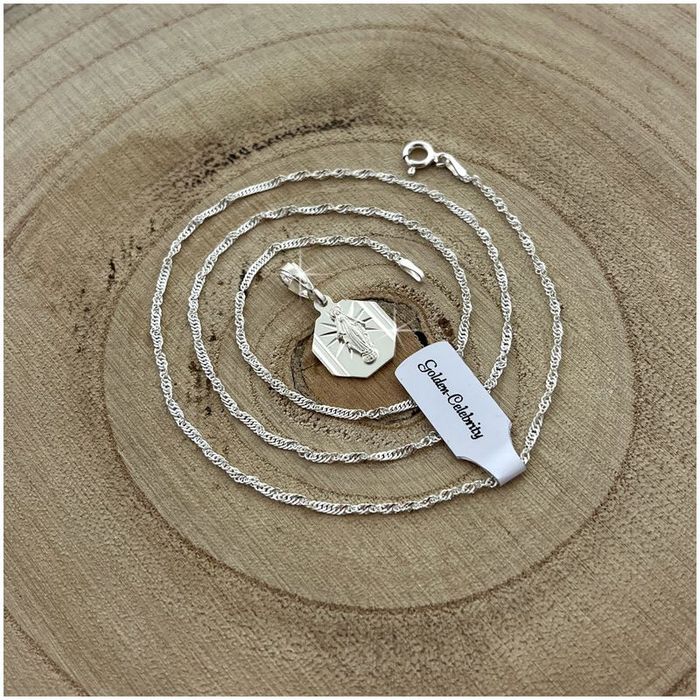 Srebrny Łańcuszek + Medalik Matka Boska 925 Prezent Komunia Chrzest Gr