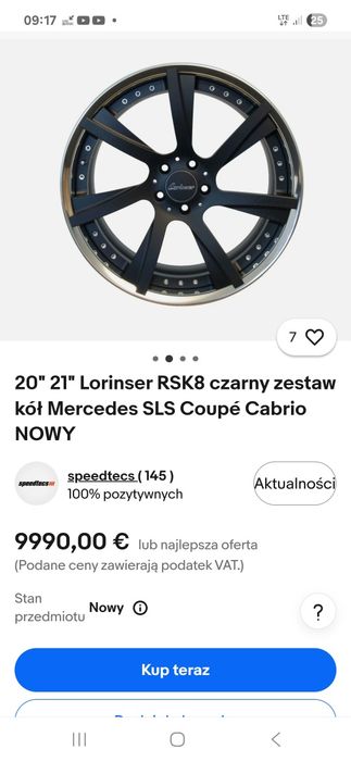 Lorinser RSK8 9x20 + 10x20 WORK 5x112 Mercedes SL SLS AMG Carlsson kute skręcane