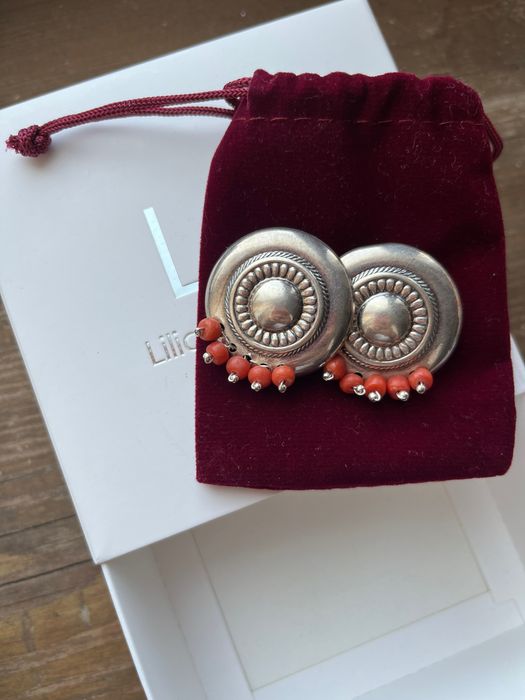 Дизайнерські срібні сережки корал в етно стилі вінтаж без повтору
