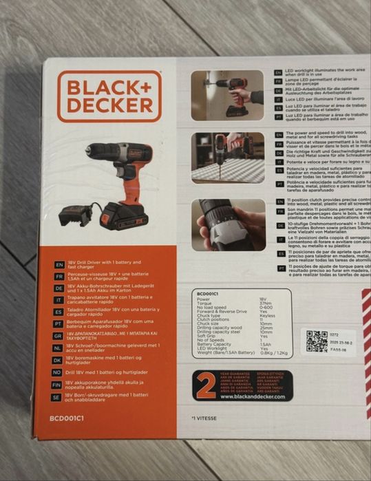 Wiertarko-wkrętarka x2 aku 18V 1,5Ah Black&Decker BCD001C1 2 akumulatory nowa