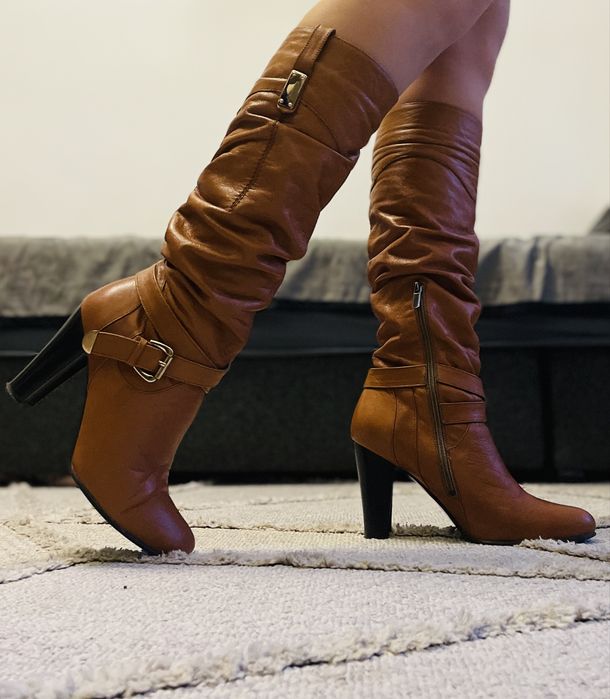 Шкіряні зимові рижі чоботи