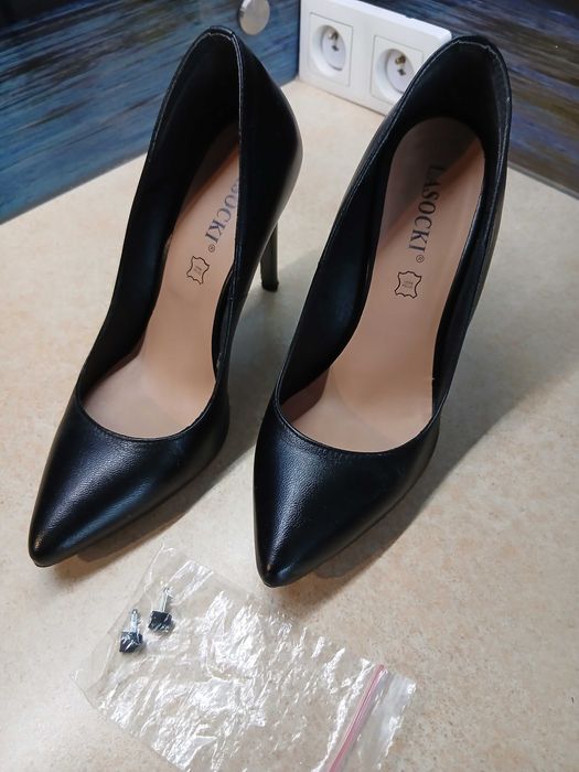 Czółenka szpilki Lasocki skóra rozm 37 czarne obcas 10 cm