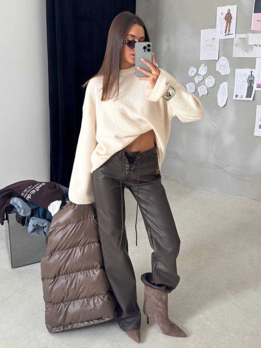 Шкіряні штани жіночі весняні/Штаны женские экокожа весна мод 434