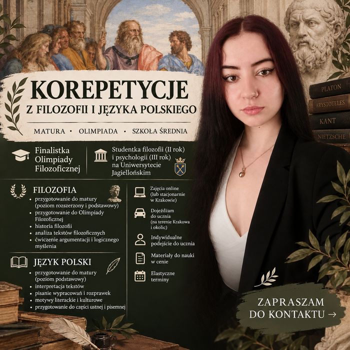 Korepetycje z filozofii i języka polskiego | Matura | Olimpiada Filozoficzna | Kraków / Online
