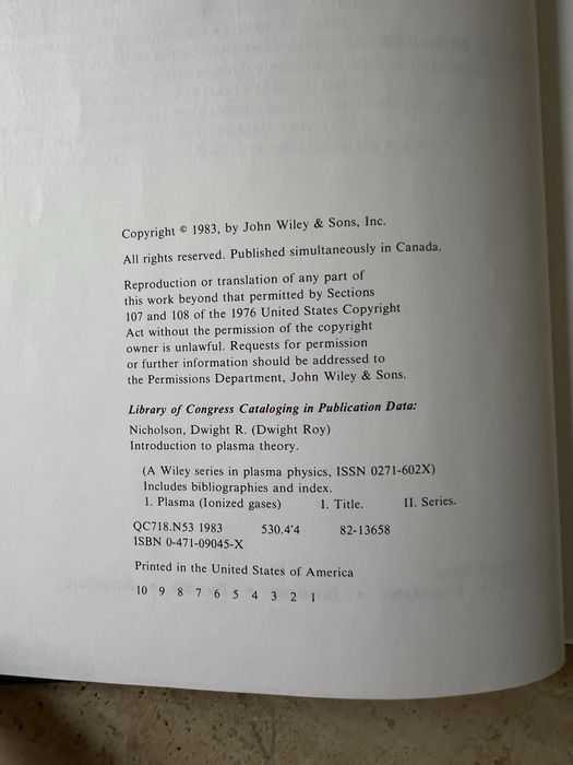 Introduction to Plasma Theory by D. R. Nicholson