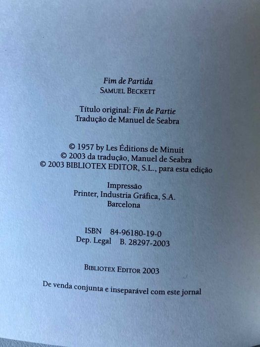 Fim de Partida, de Samuel Beckett