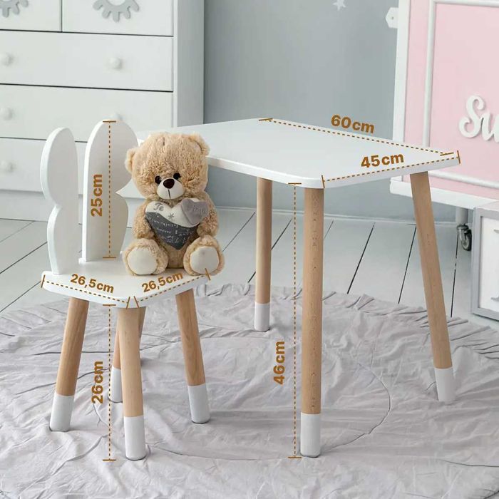 Стіл прямокутний 46х60х45 стілець метелик 26.5х26х25 столик і стільчик