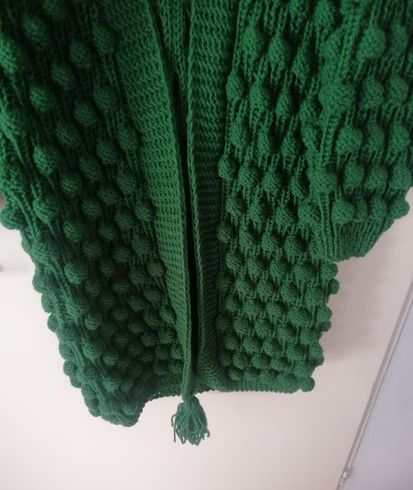 Zielony popcorn sweter ręcznie robiony na drutach Handmade M L