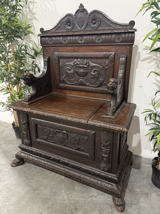 Piękna dębowa ławka ława skrzyniowa rzeźbienia antyk dowóz wysyłka