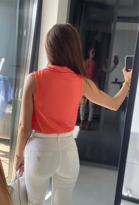 Elastyczne body koralowe pomarańczowe w r XS elastyczne dekolt w serek