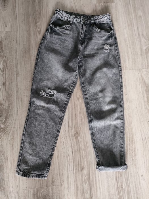 Szare przecierane spodnie r.158 cm