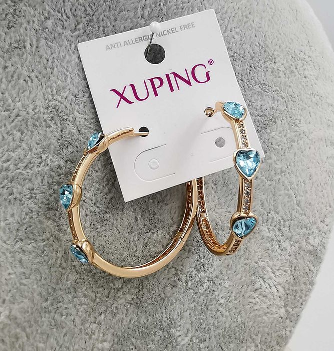 Kolczyki 18K pozłacane 39/6 MM sapphire light crystal Swarovski
