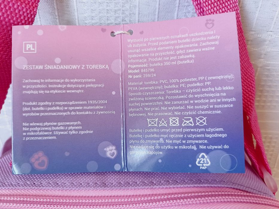 Zestaw śniadaniowy z torebką, nowy