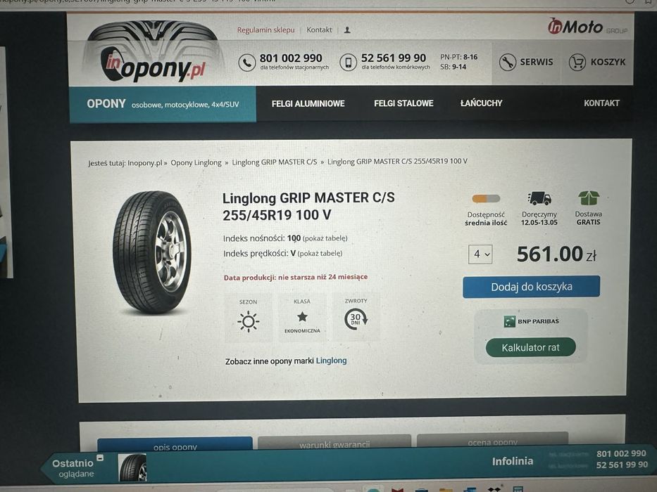 FV letnie LINGLONG GRIP MASTER C/S – 255/45 R19 100V nowe letnie