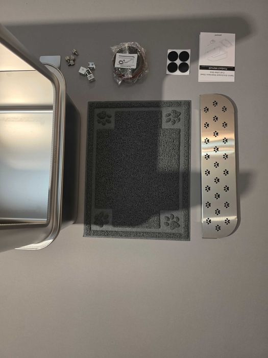 PTLOM duża kuweta dla kotów metalowa + akcesoria, 60x40x20+20cm