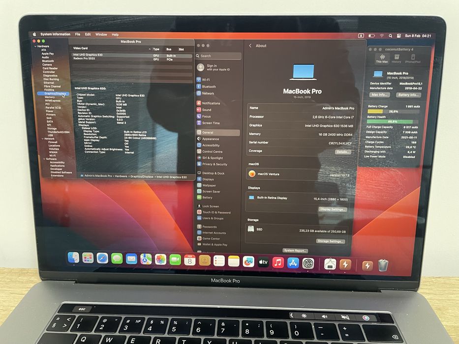 MacBook 15 Pro A1990 i7 SSD 256 озп 16