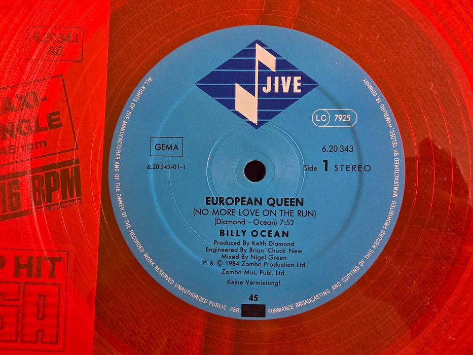 Płyta winylowa Billy Ocean European Queen, pomarańczowa, stan M, kolekcjonerska