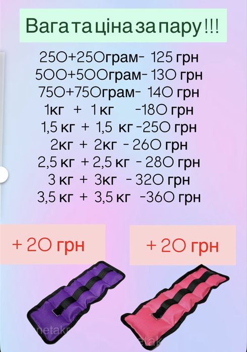 Утяжелители для рук и ног кг ( вес от 250 гр-3,5 кг)