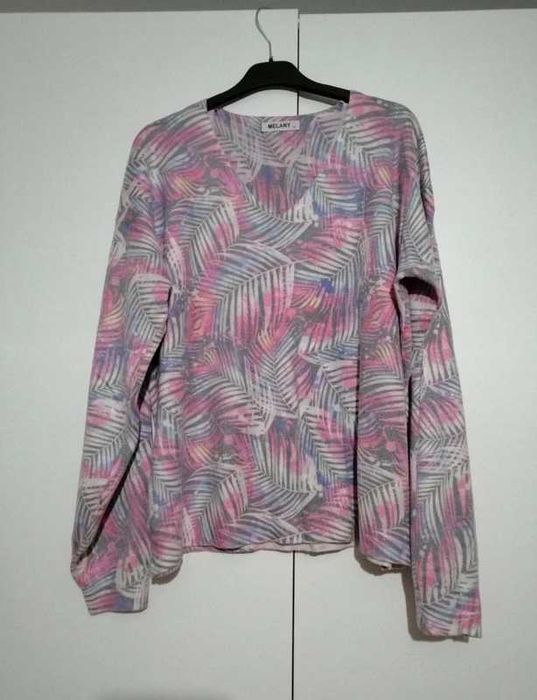 Sweter w serek M L Xl różowy liliowy fiolet wiskoza jak kaszmir
