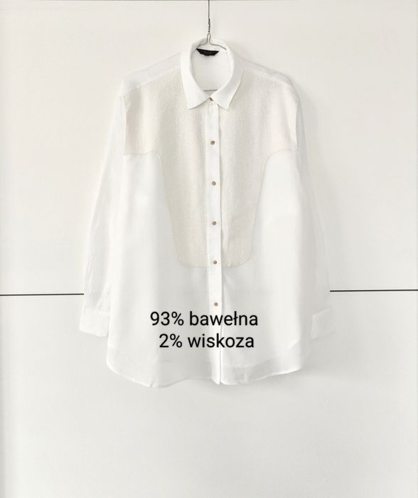 Koszula Massimo dutti 40 L biała bawełniana pleciona aplikacja