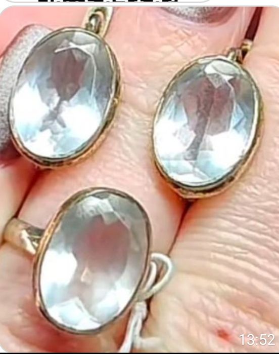 Ювелірний набір сережки+перстень срібло / рожевий кварц