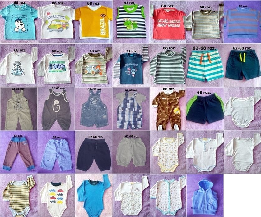 Ubranka 62-68 roz. 3-6 m. Bluzki Body Spodenki Śpiochy Spodnie.